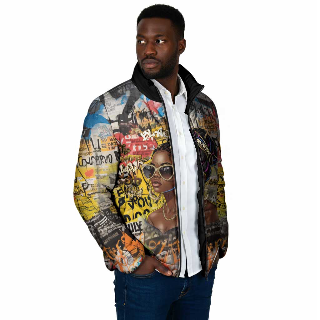 Black Her Story Graffiti Queen Padded Jacket Black Woman Empowerment - African Pride