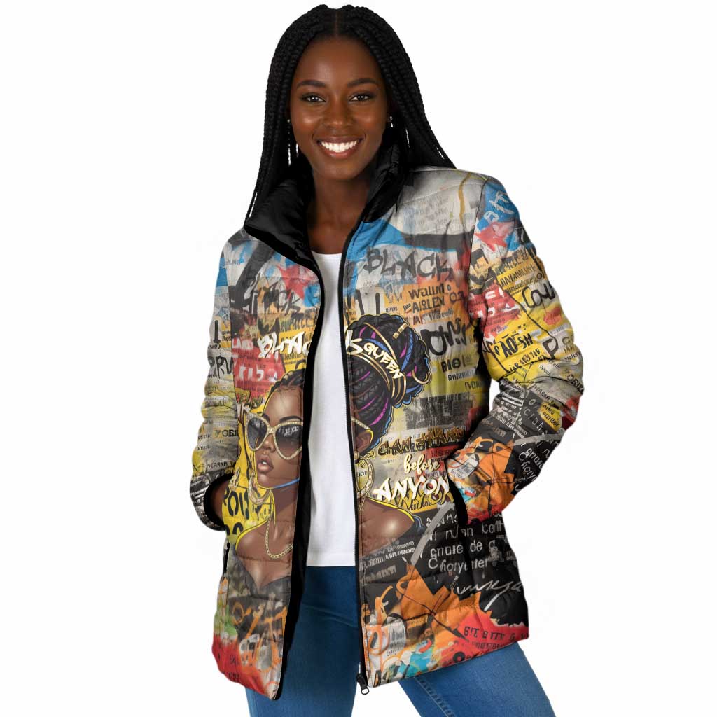 Black Her Story Graffiti Queen Padded Jacket Black Woman Empowerment - African Pride