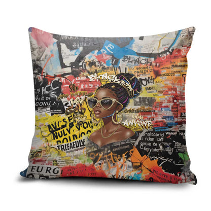 Black Her Story Graffiti Queen Pillow Cover Black Woman Empowerment - African Pride