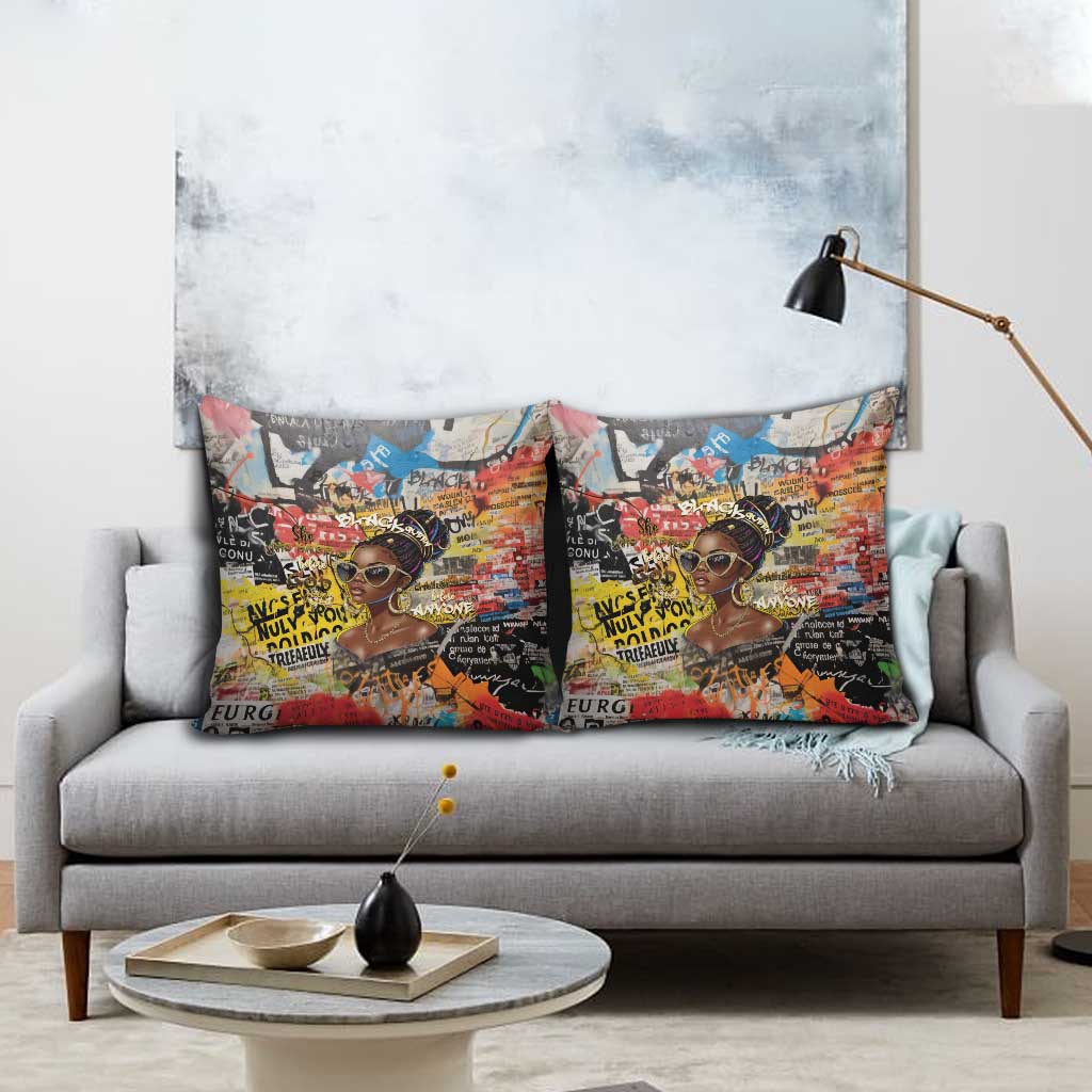 Black Her Story Graffiti Queen Pillow Cover Black Woman Empowerment - African Pride