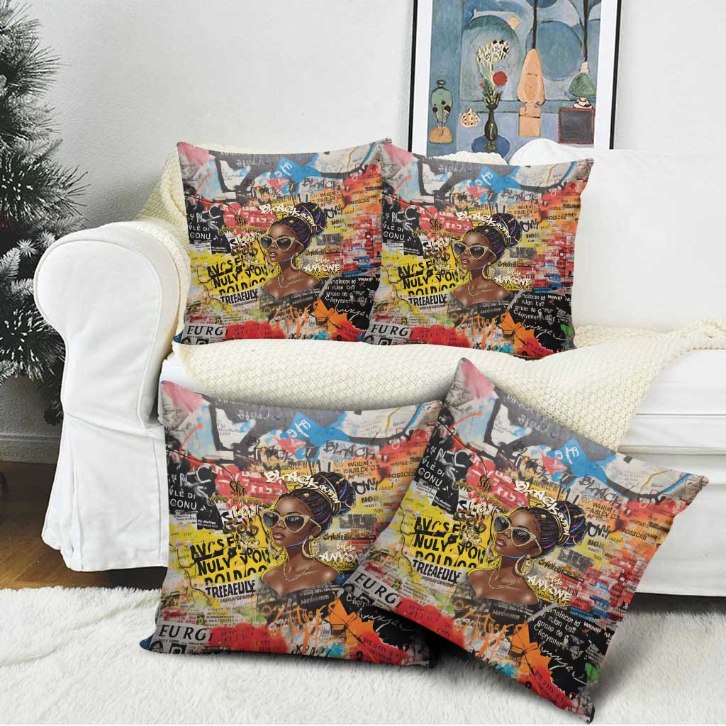 Black Her Story Graffiti Queen Pillow Cover Black Woman Empowerment - African Pride