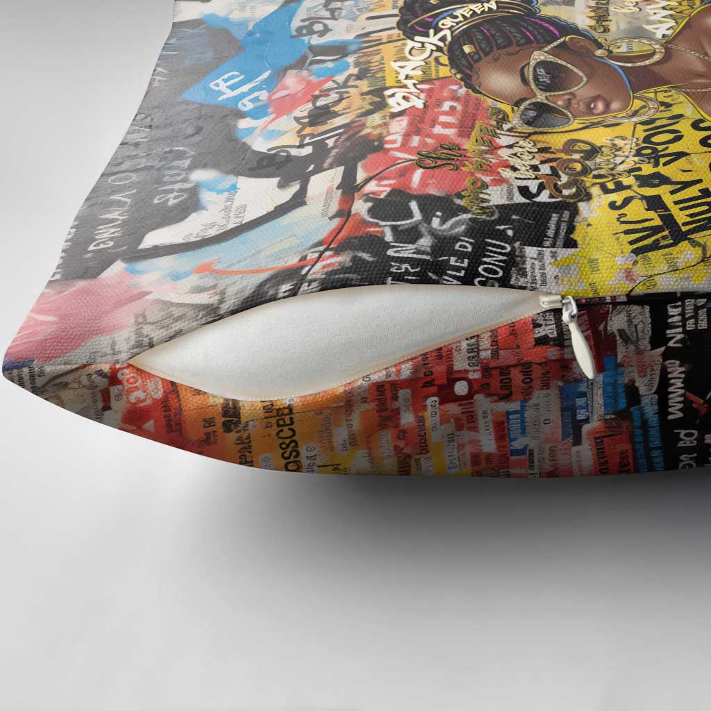 Black Her Story Graffiti Queen Pillow Cover Black Woman Empowerment - African Pride