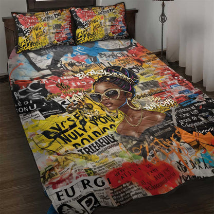 Black Her Story Graffiti Queen Quilt Bed Set Black Woman Empowerment - African Pride