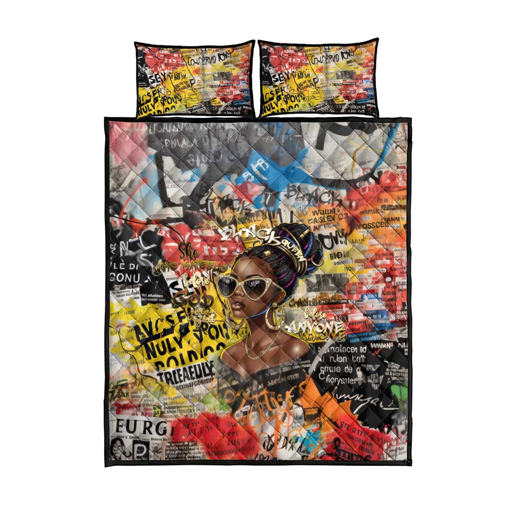 Black Her Story Graffiti Queen Quilt Bed Set Black Woman Empowerment - African Pride