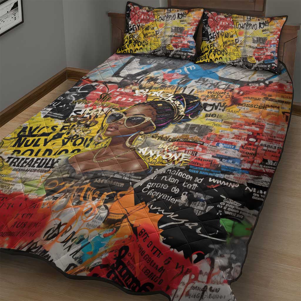 Black Her Story Graffiti Queen Quilt Bed Set Black Woman Empowerment - African Pride
