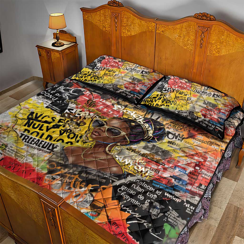 Black Her Story Graffiti Queen Quilt Bed Set Black Woman Empowerment - African Pride