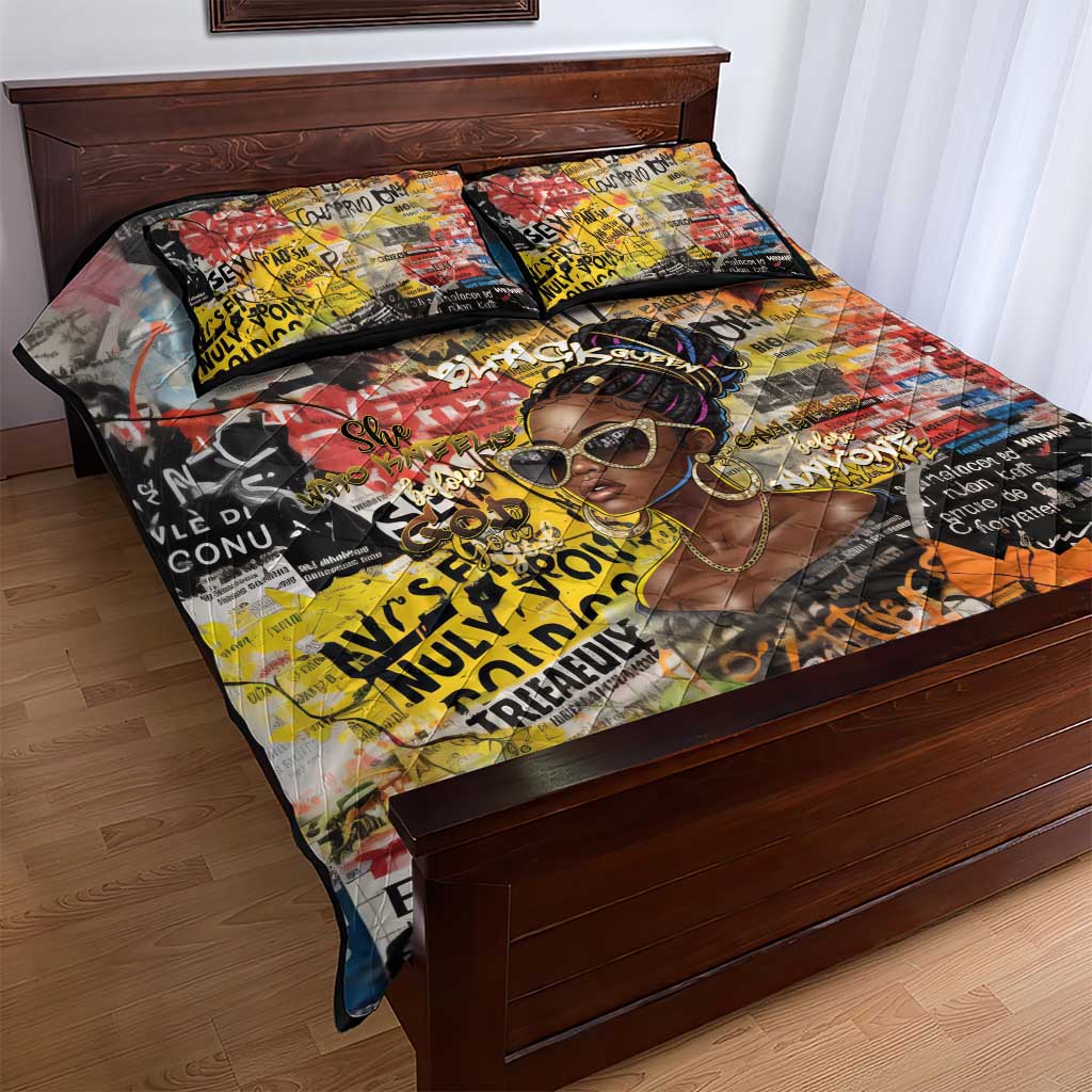 Black Her Story Graffiti Queen Quilt Bed Set Black Woman Empowerment - African Pride