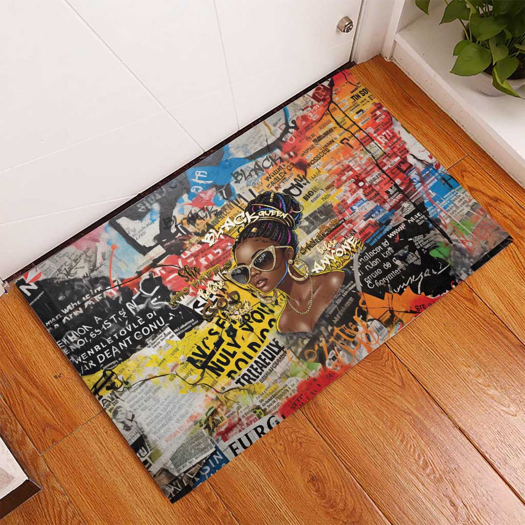 Black Her Story Graffiti Queen Rubber Doormat Black Woman Empowerment - African Pride