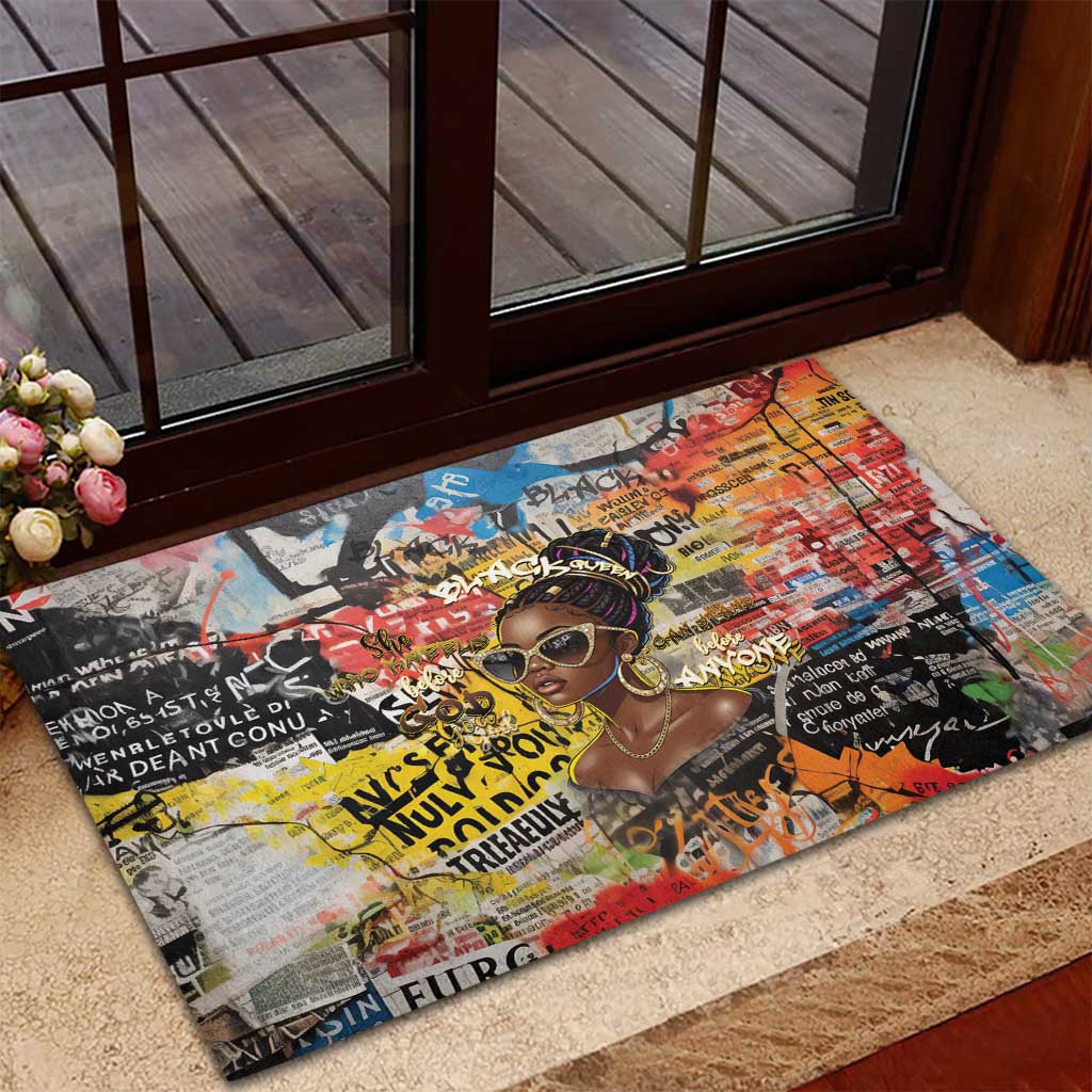 Black Her Story Graffiti Queen Rubber Doormat Black Woman Empowerment - African Pride