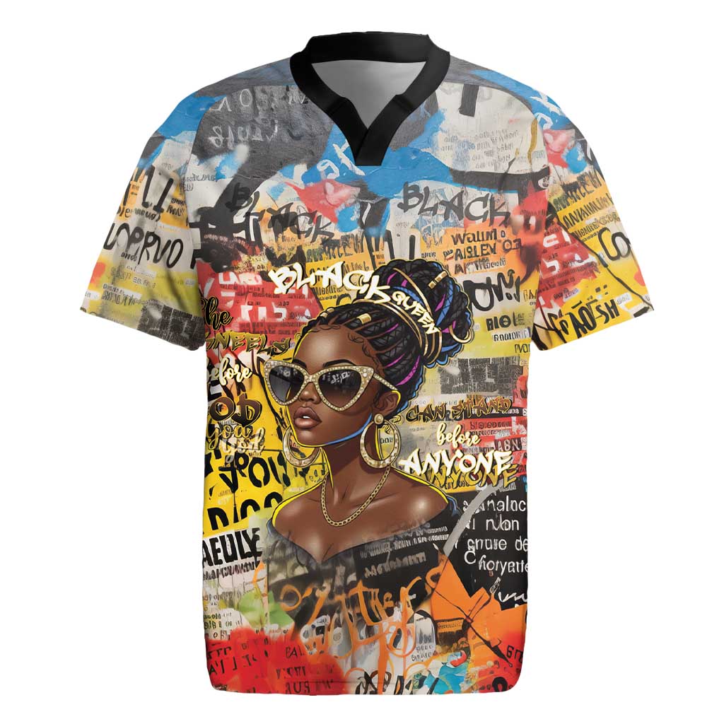 Black Her Story Graffiti Queen Rugby Jersey Black Woman Empowerment - African Pride