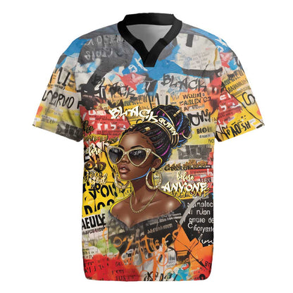 Black Her Story Graffiti Queen Rugby Jersey Black Woman Empowerment - African Pride
