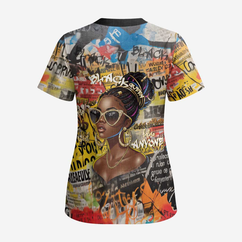 Black Her Story Graffiti Queen Scrub Top Black Woman Empowerment - African Pride
