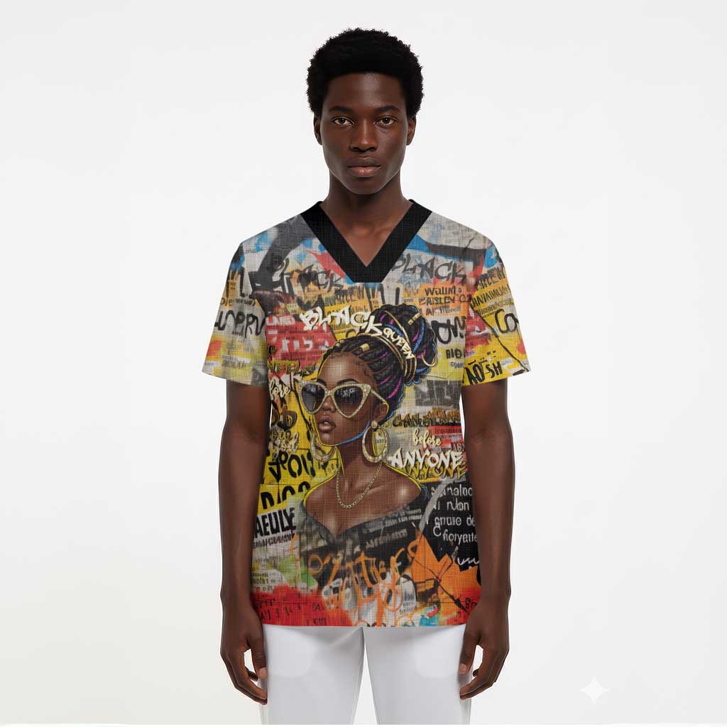 Black Her Story Graffiti Queen Scrub Top Black Woman Empowerment - African Pride