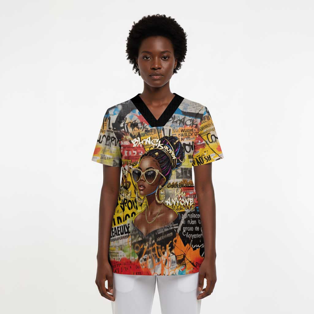 Black Her Story Graffiti Queen Scrub Top Black Woman Empowerment - African Pride