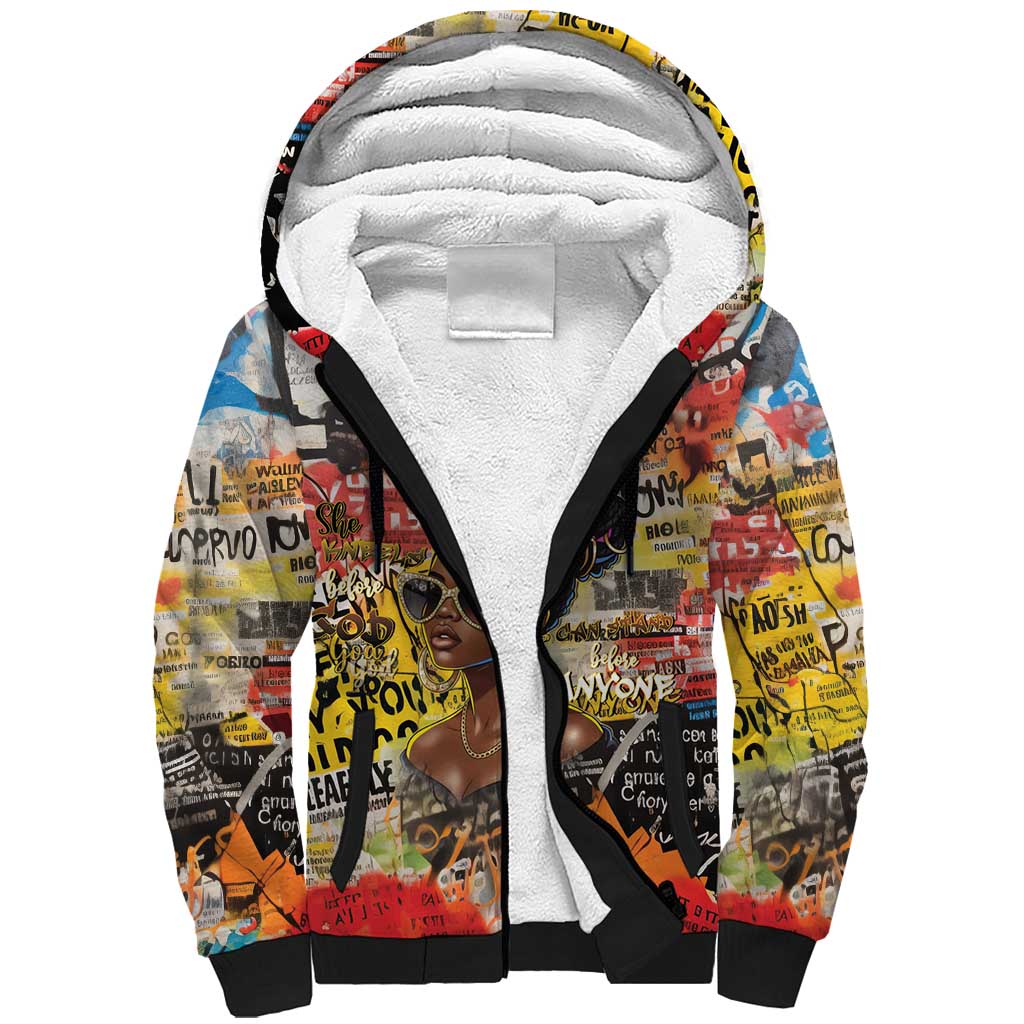 Black Her Story Graffiti Queen Sherpa Hoodie Black Woman Empowerment - African Pride