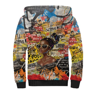 Black Her Story Graffiti Queen Sherpa Hoodie Black Woman Empowerment - African Pride