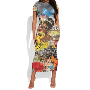 Black Her Story Graffiti Queen Short Sleeve Bodycon Dress Black Woman Empowerment - African Pride