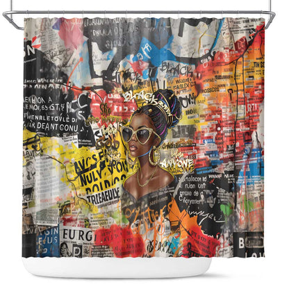Black Her Story Graffiti Queen Shower Curtain Black Woman Empowerment - African Pride