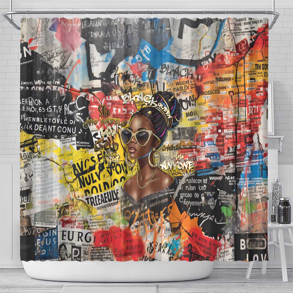 Black Her Story Graffiti Queen Shower Curtain Black Woman Empowerment - African Pride