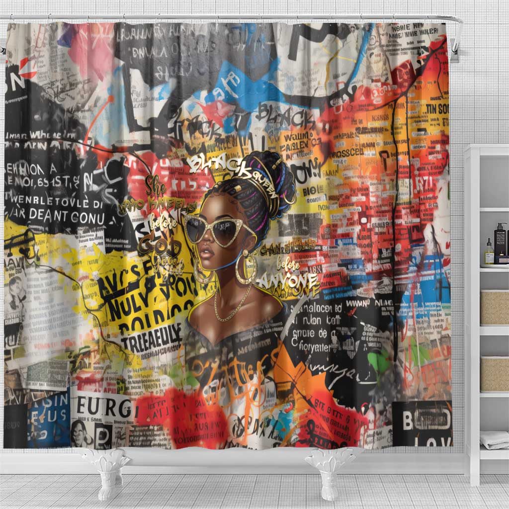 Black Her Story Graffiti Queen Shower Curtain Black Woman Empowerment - African Pride
