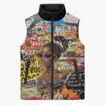 Black Her Story Graffiti Queen Sleeveless Puffer Jacket Black Woman Empowerment - African Pride