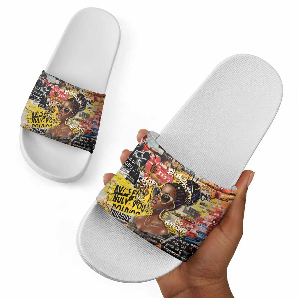 Black Her Story Graffiti Queen Slide Sandals Black Woman Empowerment - African Pride