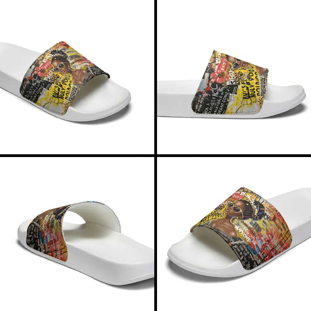 Black Her Story Graffiti Queen Slide Sandals Black Woman Empowerment - African Pride