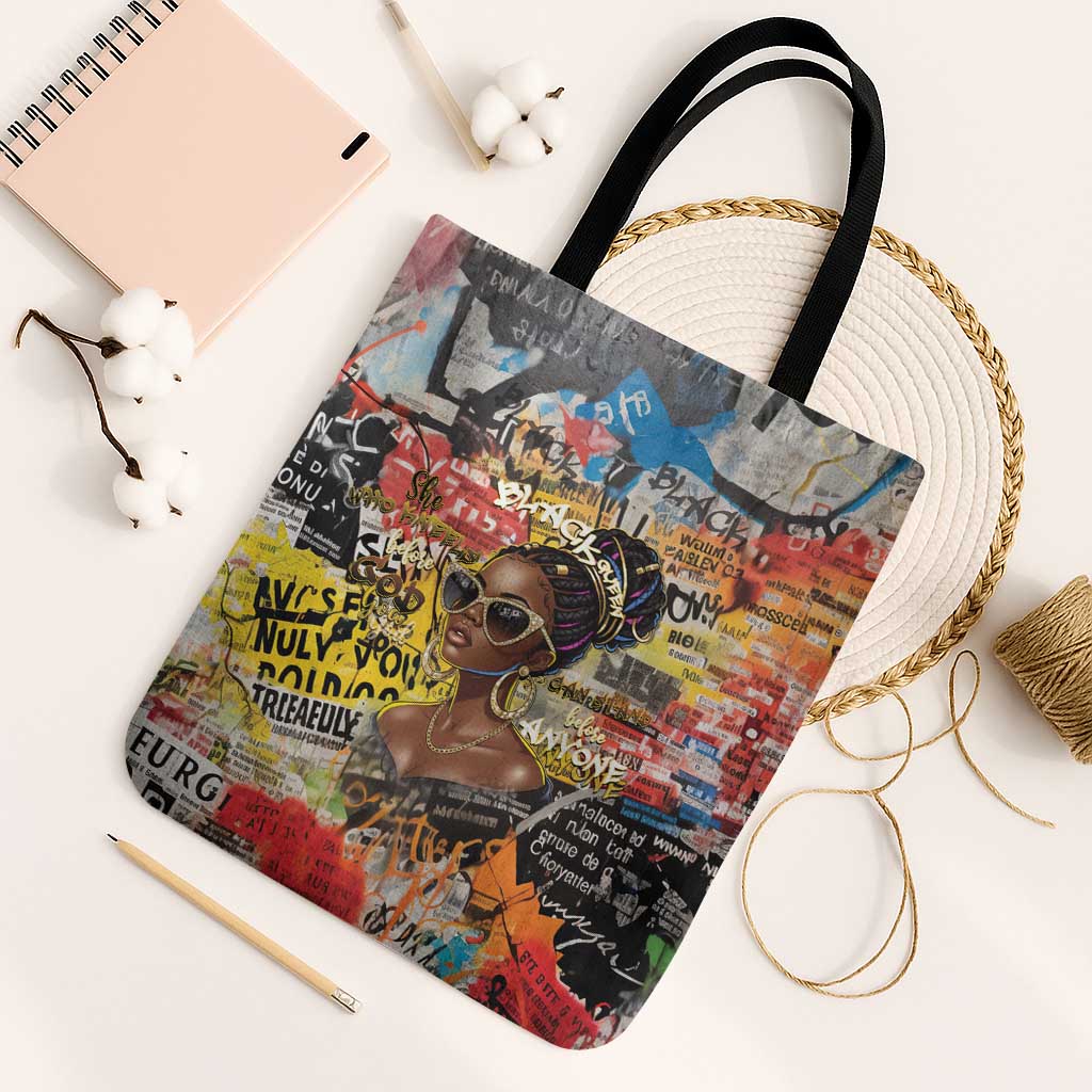 Black Her Story Graffiti Queen Tote Bag Black Woman Empowerment - African Pride