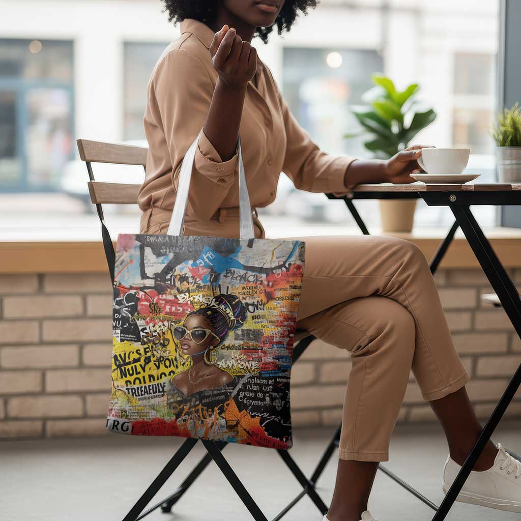Black Her Story Graffiti Queen Tote Bag Black Woman Empowerment - African Pride