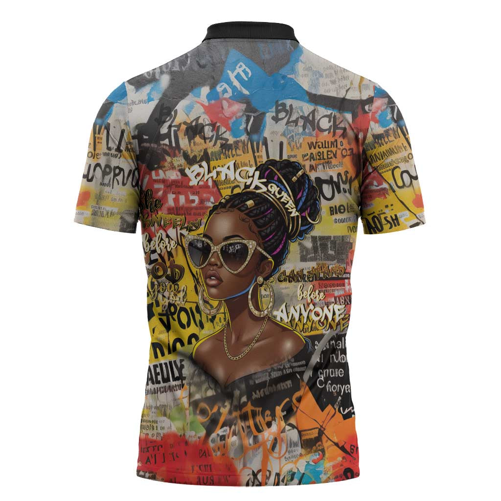 Black Her Story Graffiti Queen Zipper Polo Shirt Black Woman Empowerment - African Pride