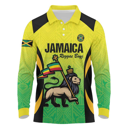Custom Jamaica Football Long Sleeve Polo Shirt Go Champions