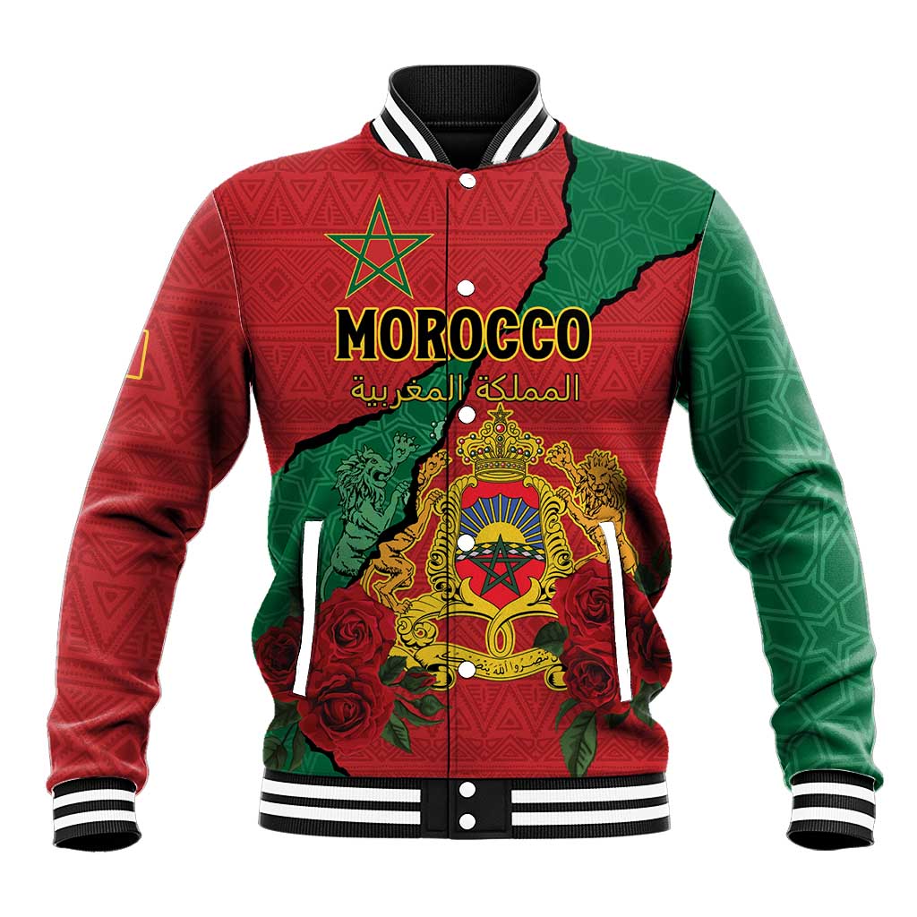 Personalised Morocco Baseball Jacket Coat Of Arms - Islamic Mix African Patterns