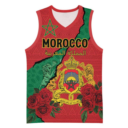 Personalised Morocco Basketball Jersey Coat Of Arms - Islamic Mix African Patterns LT15