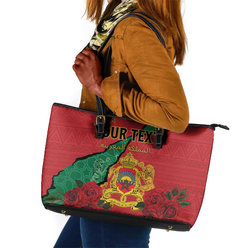 Personalised Morocco Leather Tote Bag Coat Of Arms - Islamic Mix African Patterns