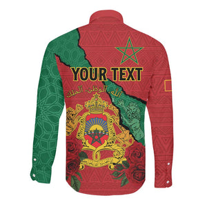 Personalised Morocco Long Sleeve Button Shirt Coat Of Arms - Islamic Mix African Patterns
