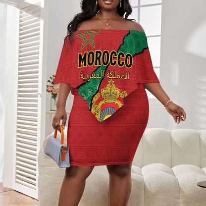 Personalised Morocco Off Shoulder Short Dress Coat Of Arms - Islamic Mix African Patterns