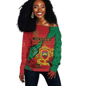 Personalised Morocco Off Shoulder Sweater Coat Of Arms - Islamic Mix African Patterns