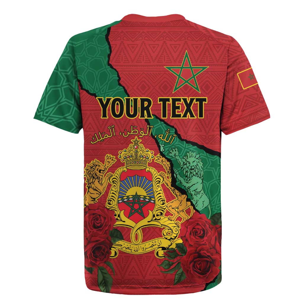 Personalised Morocco Rugby Jersey Coat Of Arms - Islamic Mix African Patterns