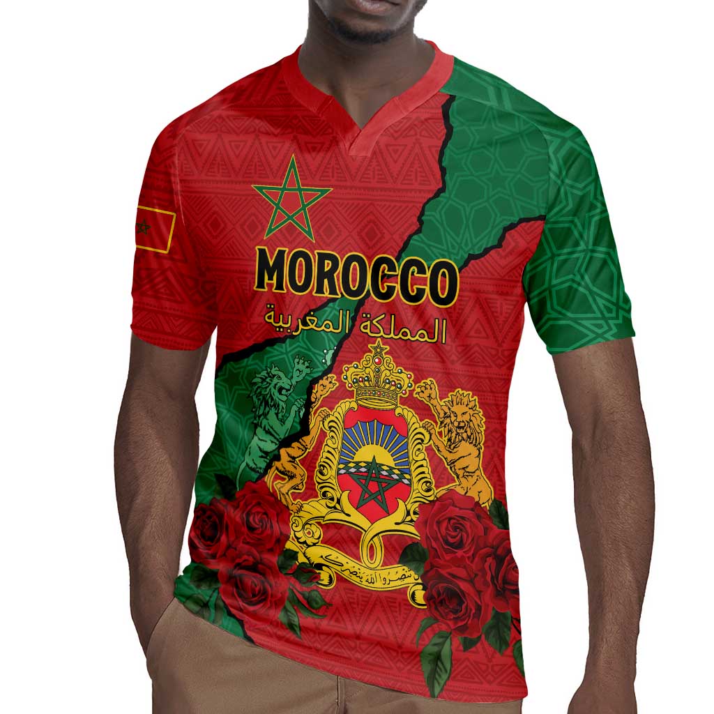 Personalised Morocco Rugby Jersey Coat Of Arms - Islamic Mix African Patterns