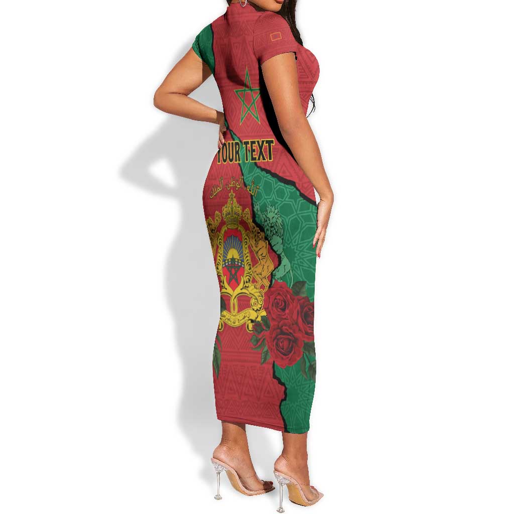 Personalised Morocco Short Sleeve Bodycon Dress Coat Of Arms - Islamic Mix African Patterns LT15