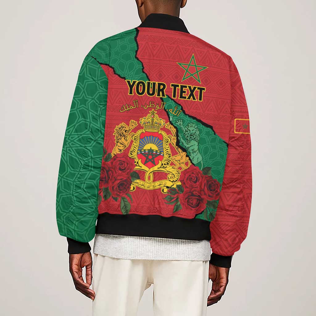 Personalised Morocco Sleeve Zip Bomber Jacket Coat Of Arms - Islamic Mix African Patterns