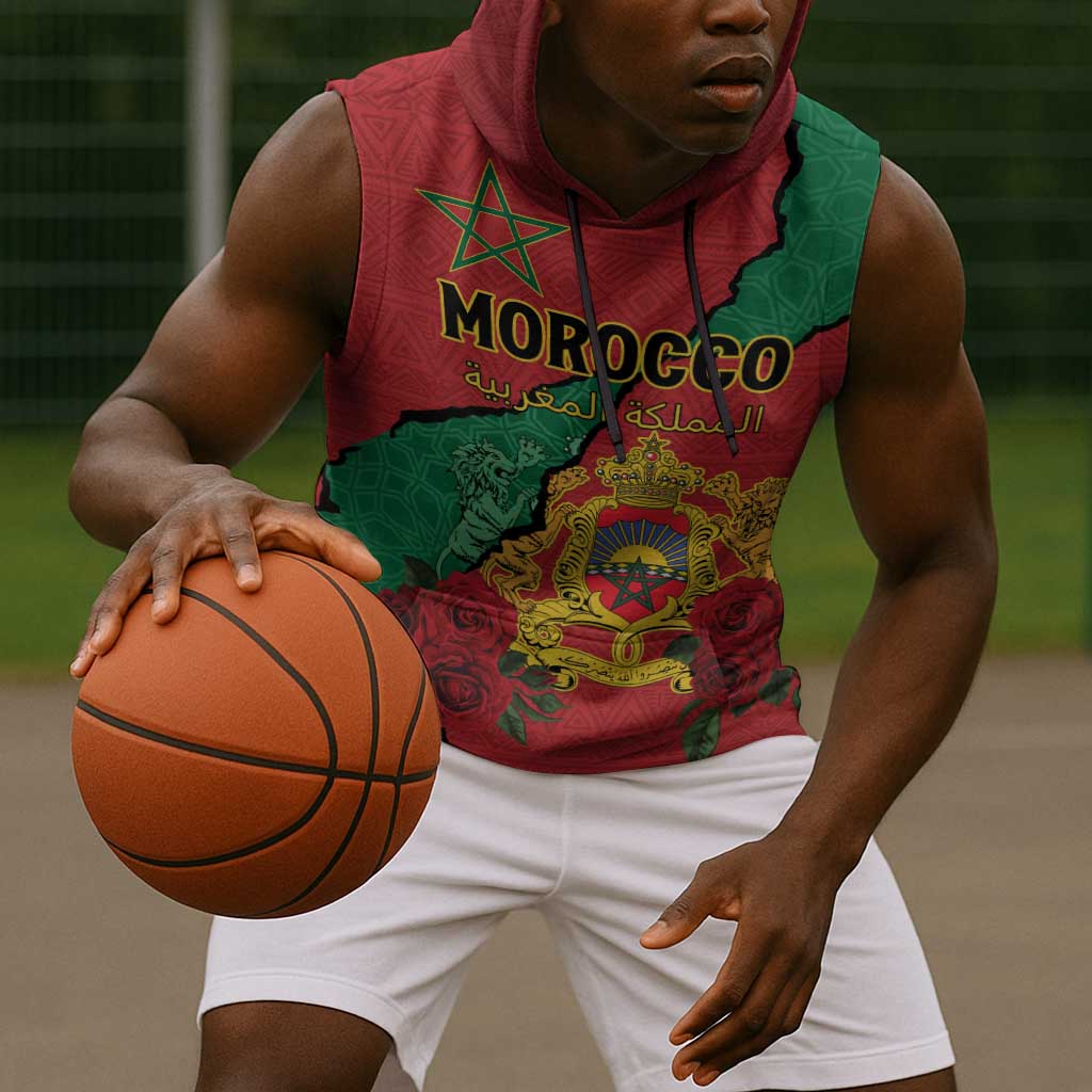 Personalised Morocco Sleeveless Hoodie Coat Of Arms - Islamic Mix African Patterns - African Pride