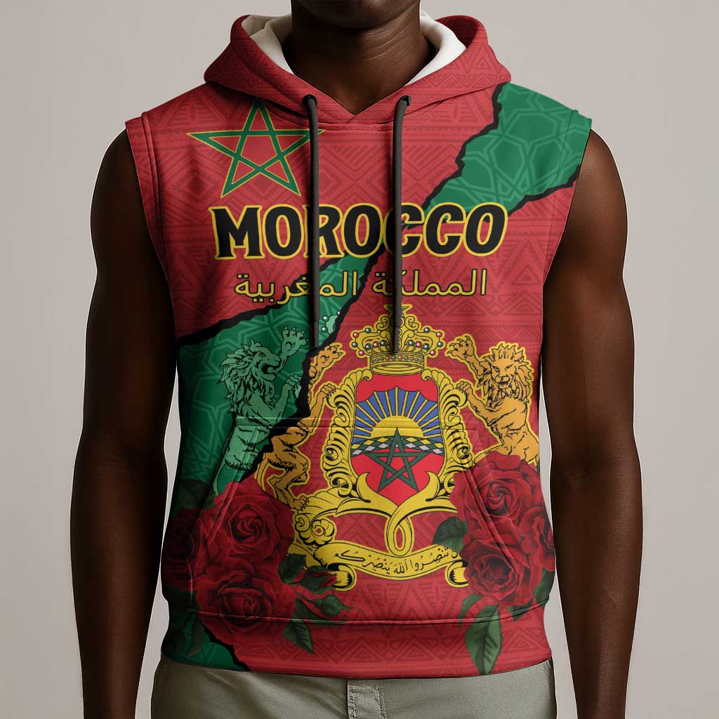 Personalised Morocco Sleeveless Hoodie Coat Of Arms - Islamic Mix African Patterns - African Pride