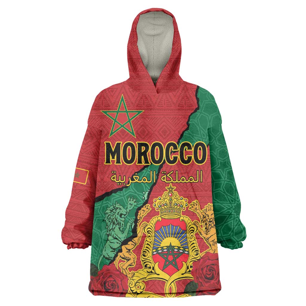Personalised Morocco Wearable Blanket Hoodie Coat Of Arms - Islamic Mix African Patterns
