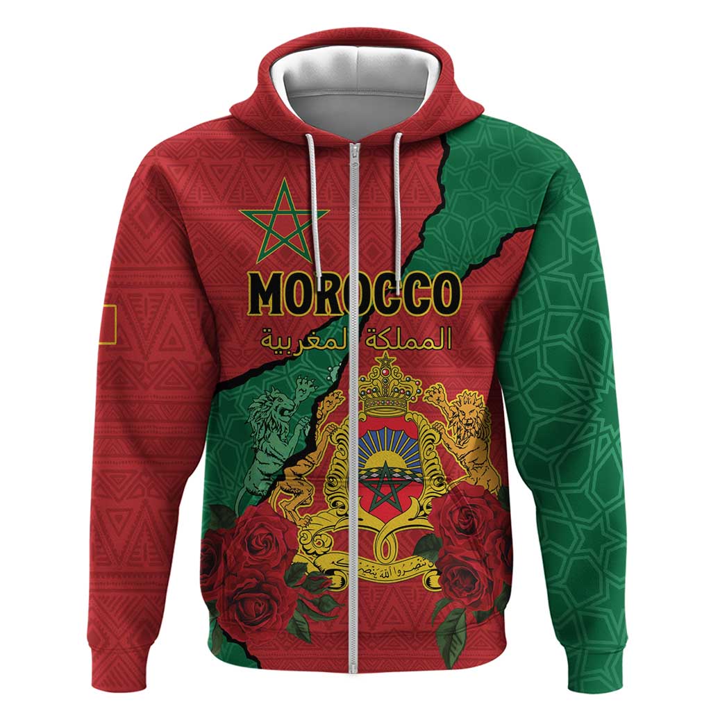 Personalised Morocco Zip Hoodie Coat Of Arms - Islamic Mix African Patterns