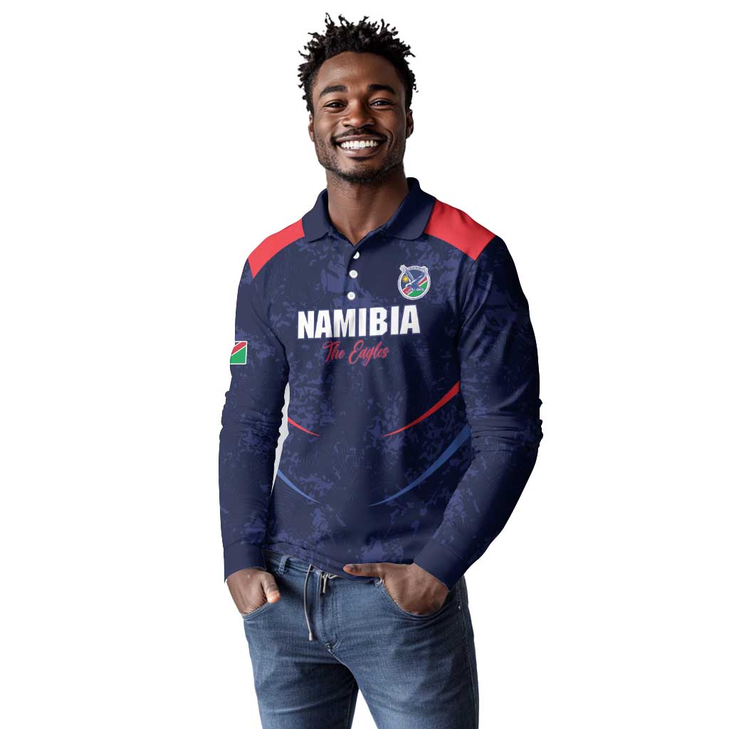 Namibia Cricket Custom Long Sleeve Polo Shirt Come On Eagles