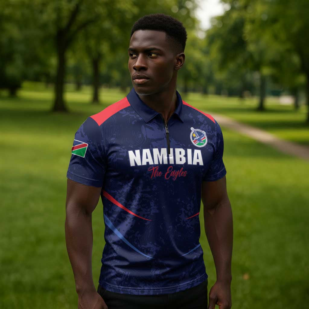 Namibia Cricket Custom Zipper Polo Shirt Come On Eagles