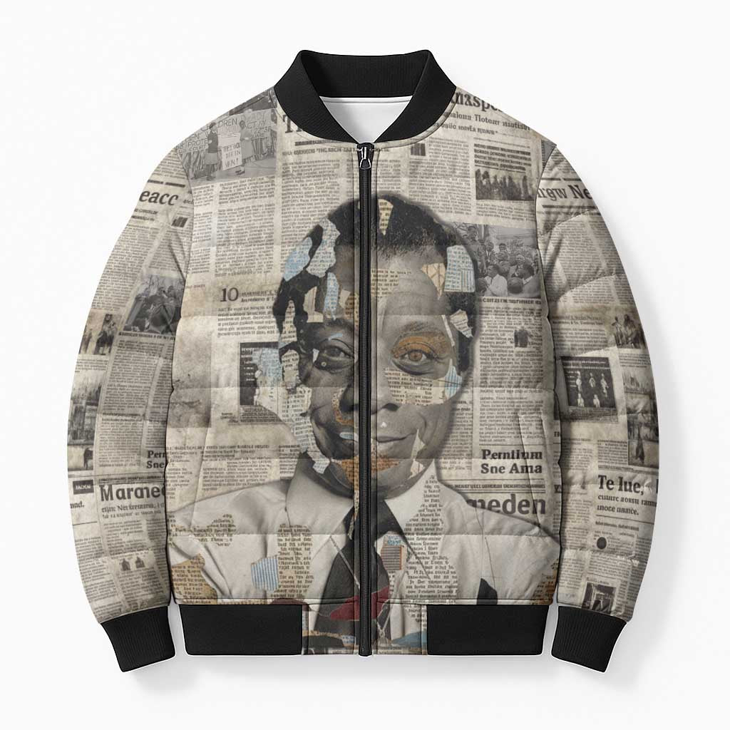 James Baldwin Bomber Puffer Jacket Vintage Newspaper Style
