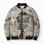 James Baldwin Bomber Puffer Jacket Vintage Newspaper Style