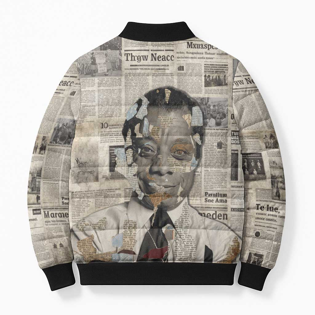 James Baldwin Bomber Puffer Jacket Vintage Newspaper Style